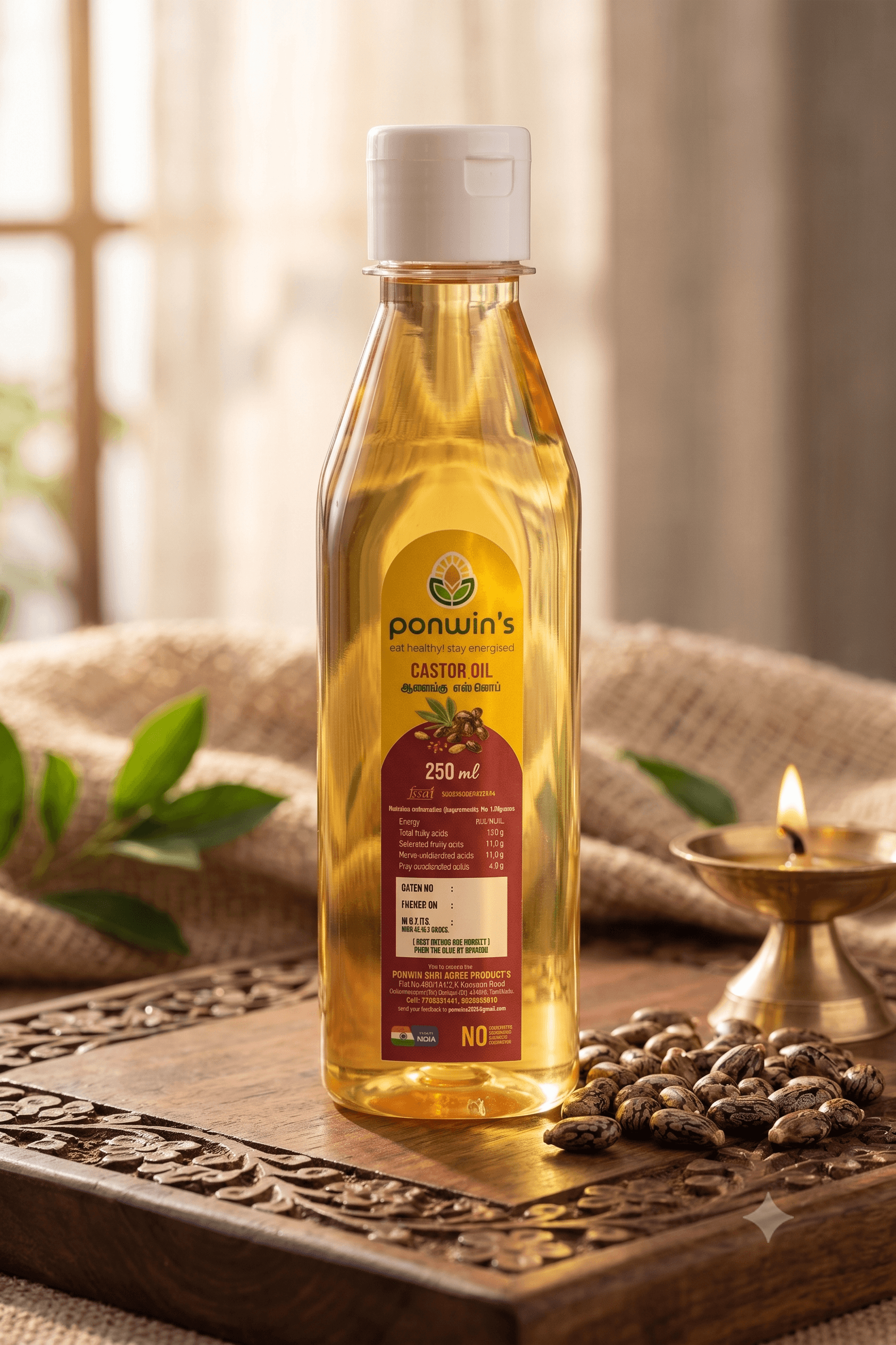 Ponwin's Castor Oil, 250 ml bottle