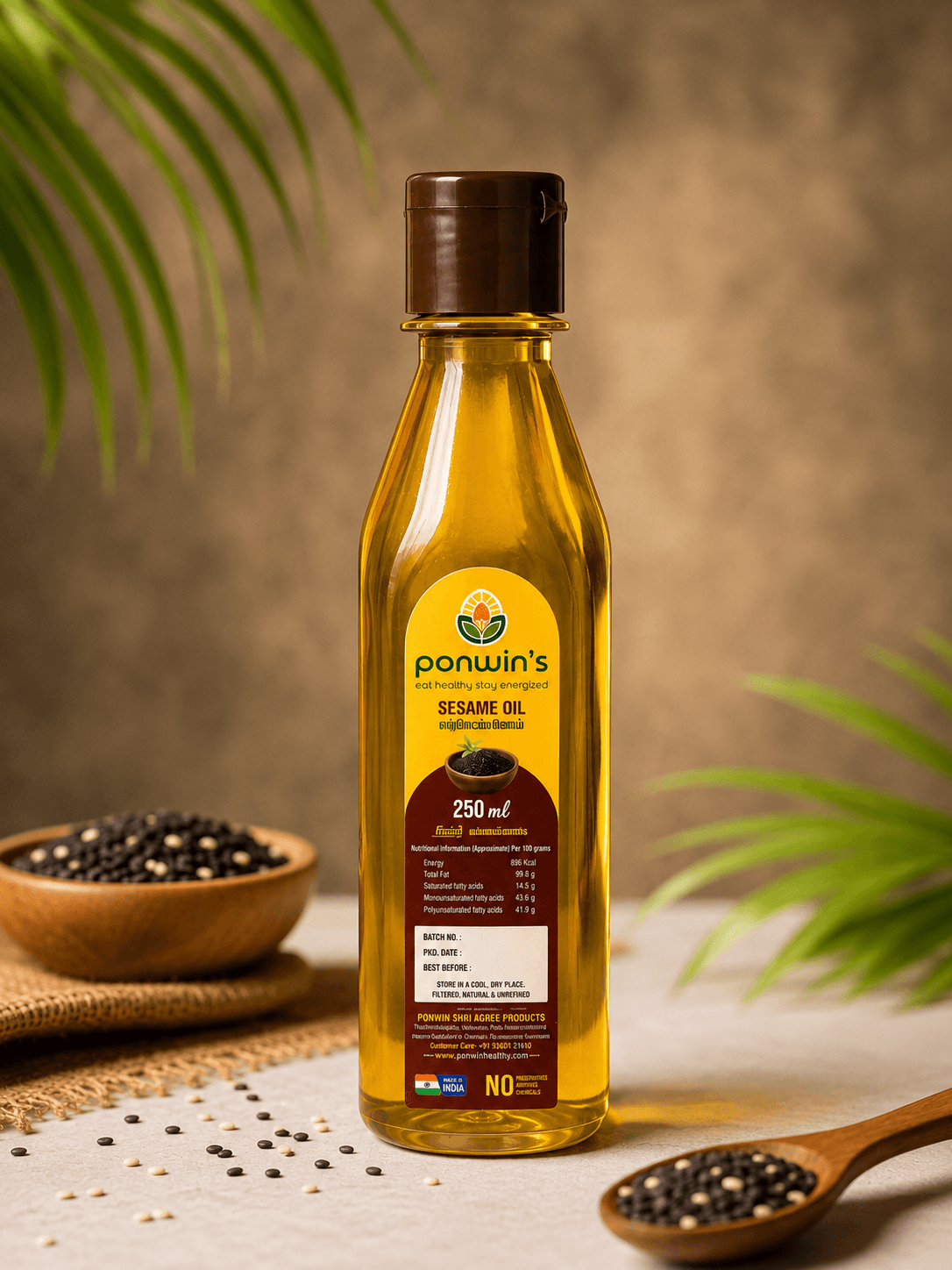 Ponwin's Sesame Oil, 250 ml bottle